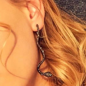 Black Rhinestone Snake Jacket Earrings